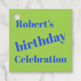 Vet blauw op limoengroen verjaardagsfeestje bedankjes labels