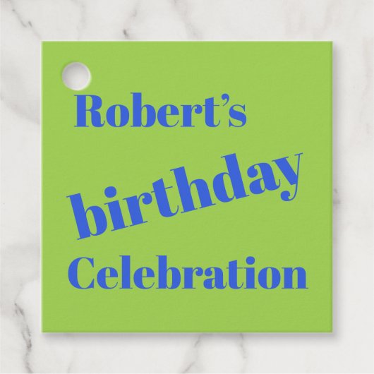 Vet blauw op limoengroen verjaardagsfeestje bedankjes labels (Voorkant)