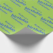 Vet blauw op limoengroen verjaardagsfeestje cadeaupapier (Hoek)