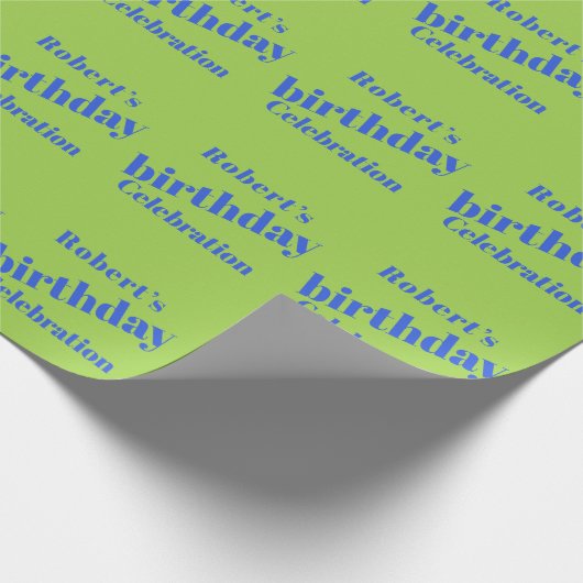 Vet blauw op limoengroen verjaardagsfeestje cadeaupapier (Hoek)