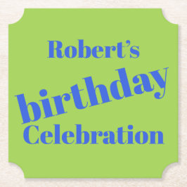 Vet blauw op limoengroen verjaardagsfeestje kartonnen onderzetters