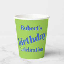 Vet blauw op limoengroen verjaardagsfeestje papieren bekers