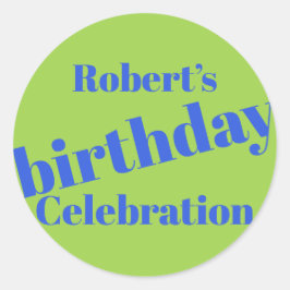 Vet blauw op limoengroen verjaardagsfeestje ronde sticker