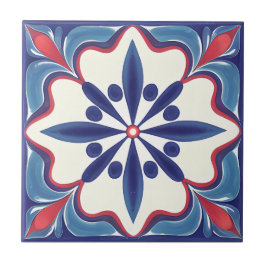 Vet Blauw & Rode Bloemen Keramische Tegel Tegeltje