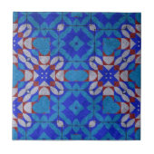 Vet blauw rood wit mozaïek geometrisch patroon tegeltje (Voorkant)