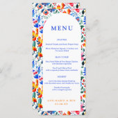 Vet Blauw & Sinaasappel Bloemen Folk Fiesta Weddin Menu (Voorkant / Achterkant)