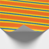 Vet blauw, Sinaasappel en geel streeppatroon Cadeaupapier (Hoek)
