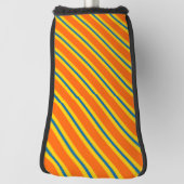 Vet blauw, Sinaasappel en geel streeppatroon Golfheadcover (Draai 90)