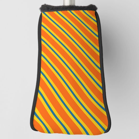 Vet blauw, Sinaasappel en geel streeppatroon Golfheadcover (Draai 90)
