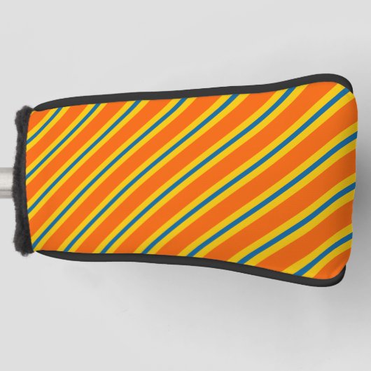 Vet blauw, Sinaasappel en geel streeppatroon Golfheadcover (Voorkant)