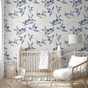 Vet Blauw Vogels Schil & Stick Behang