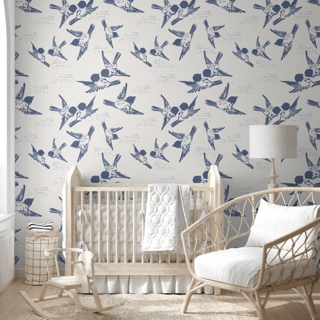 Vet Blauw Vogels Schil & Stick Behang (Kinderen)
