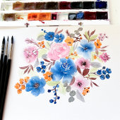 Vet blauw waterverf bloemen afstuderen kaart