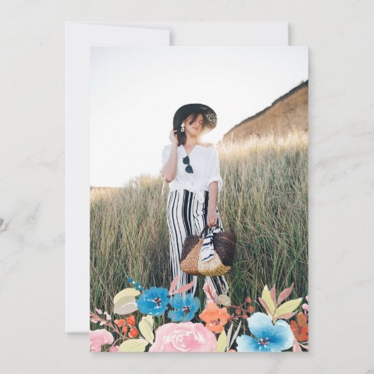 Vet blauw waterverf bloemen afstuderen kaart (Achterkant)