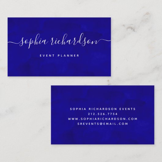 Vet blauw | Waterverf en script Visitekaartje (Voorkant / Achterkant)