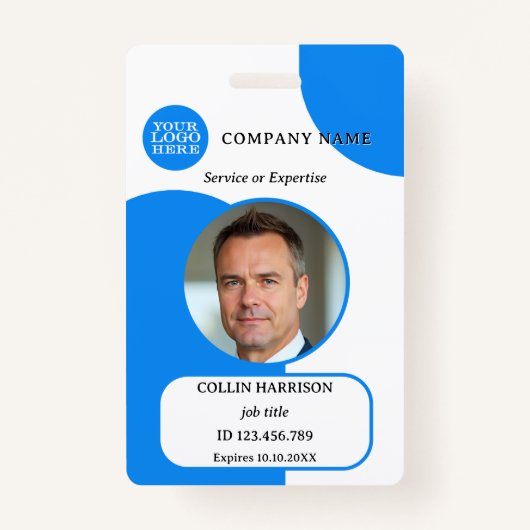 Vet Blauw Wit Retro Foto ID Badge (Voorkant)