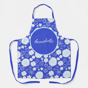 Vet Blauw Witte Bloemen Floral Pattern genaamd Schort