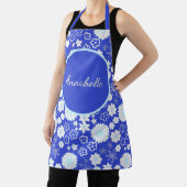 Vet Blauw Witte Bloemen Floral Pattern genaamd Schort (Insitu)