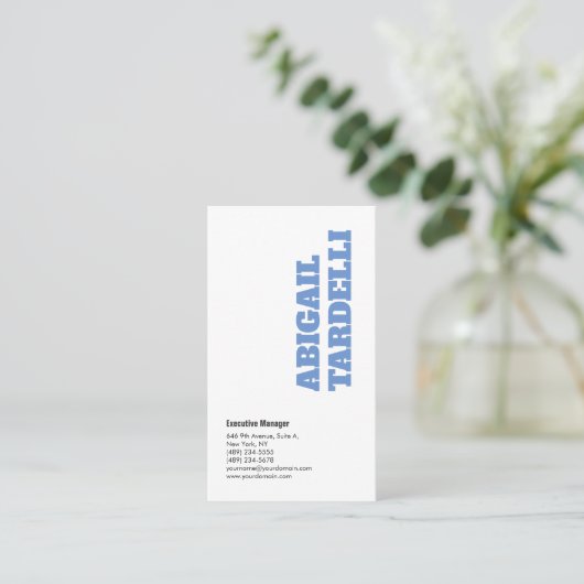 Vet Blauw Witte Minimalist Modern Elegant Visitekaartje (Staand voorkant)