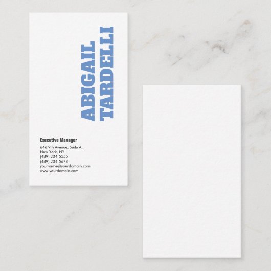 Vet Blauw Witte Minimalist Modern Elegant Visitekaartje (Voorkant / Achterkant)