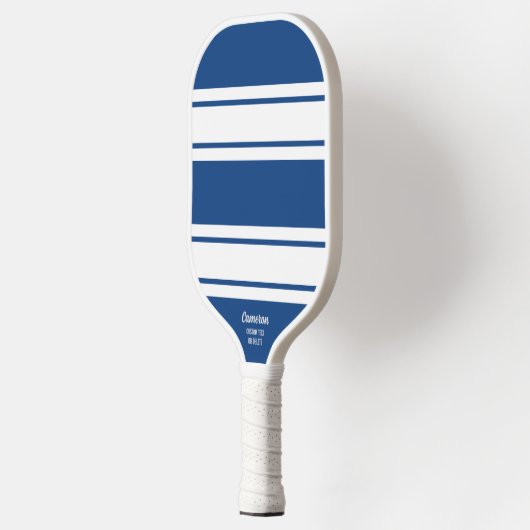 Vet Blauwe Moderne Stripe Aangepaste tekst Pickleball Paddle (Links)