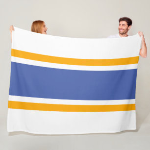 Vet blauwe oranje racing strepen witte achtergrond fleece deken