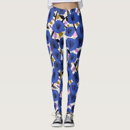 Vet Blauwe Roze Gold Floral Pattern-Leggings Leggings