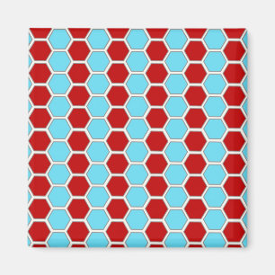 Vet Blauwgroen Blauw en Rood Hexagon Tegel Pattern Magneet