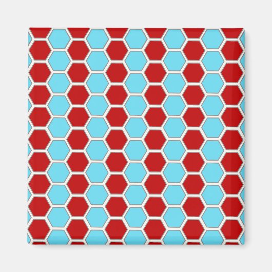 Vet Blauwgroen Blauw en Rood Hexagon Tegel Pattern Magneet (Voorkant)