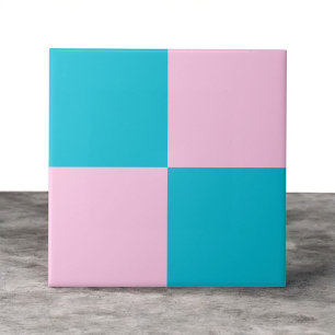 Vet Blauwgroen Blauw Roze Checkerboard Modern Mini Tegeltje