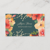 Vet blauwgroen bloemengoud make-up haar logo qr co visitekaartje (Voorkant)