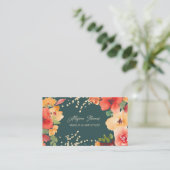 Vet blauwgroen bloemengoud make-up haar logo qr co visitekaartje (Staand voorkant)