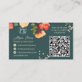 Vet blauwgroen bloemengoud make-up haar logo qr co visitekaartje (Achterkant)