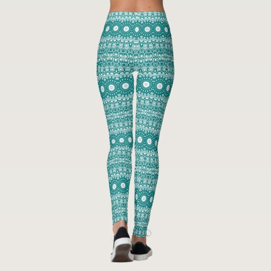 Vet Blauwgroen Mandala-patroon Leggings (Achterkant)