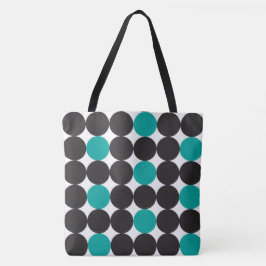 Vet Blauwgroen zwarte Stippen Geometrische patrone Tote Bag