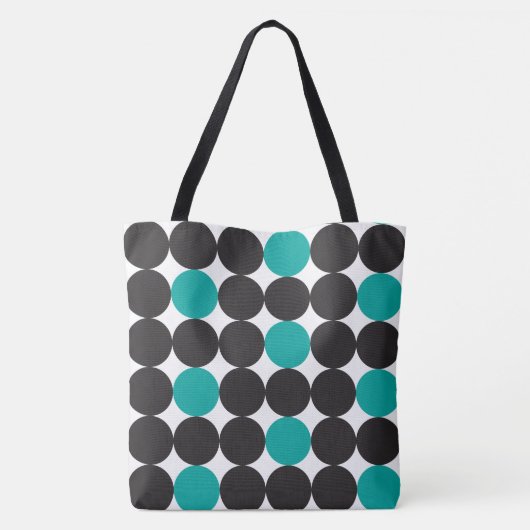 Vet Blauwgroen zwarte Stippen Geometrische patrone Tote Bag (Achterkant)
