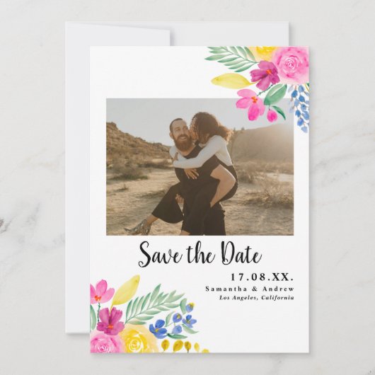 Vet bloem 2 foto's sparen datum save the date (Voorkant)