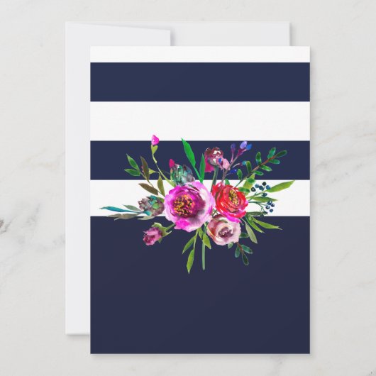 Vet Bloemen Blauw & Goud Elegant Modern Bruiloft Kaart (Achterkant)