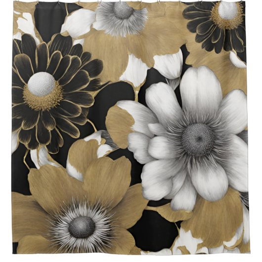 Vet Bloemen Goud Modern Douchegordijn (Voorkant)