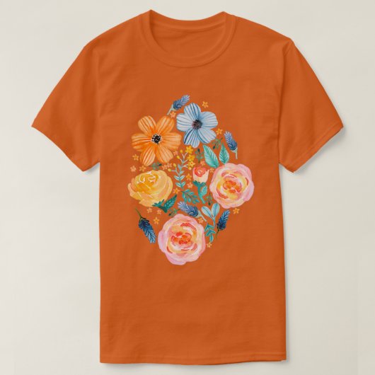 Vet bloemen op Blauwgroen donker T-shirt (Design voorkant)