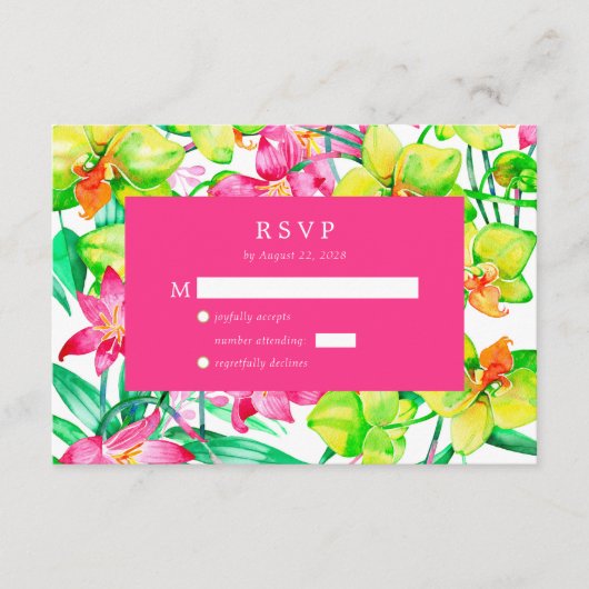Vet Bloemen Roze Waterverf Bruiloft RSVP Informatiekaartje (Voorkant)