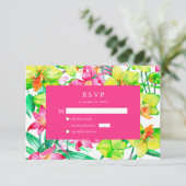 Vet Bloemen Roze Waterverf Bruiloft RSVP Informatiekaartje (Staand voorkant)