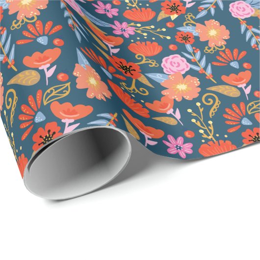 Vet bloemenbloem Folk Art Pattern Cadeaupapier (Rol Hoek)