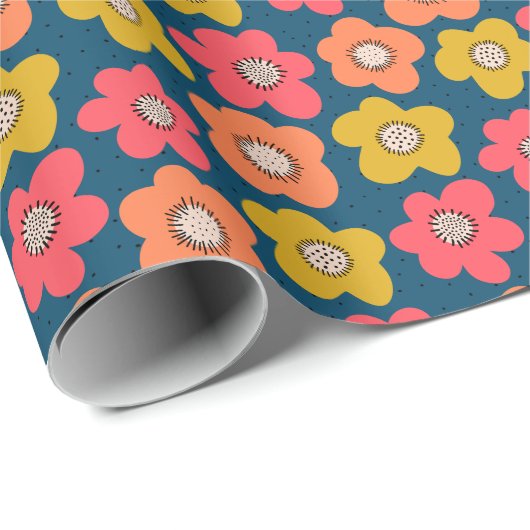 Vet bloemig Scandinavisch patroon: naadloos decor Cadeaupapier (Rol Hoek)