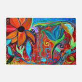 Vet bloemig sinaasappel blauw intuïtief kunst vloe deurmat (Voorkant)