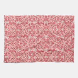 Vet  bloemmotief in roze en wit theedoek