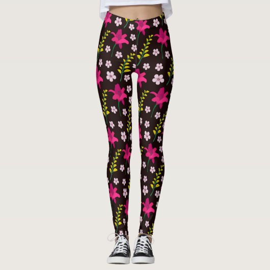 Vet bloemmotief op zwarte achtergrond leggings (Voorkant)