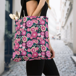Vet bloemmotieven roze en bordeaux meisjesachtig T Tote Bag