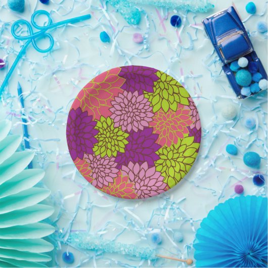 Vet bloemontwerp in limoengroen, roze, Paarse Papieren Bordje (Feest)