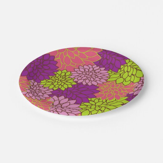 Vet bloemontwerp in limoengroen, roze, Paarse Papieren Bordje (Gekanteld)